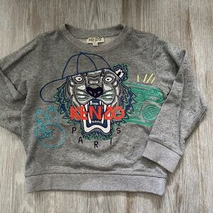 Kenzo Kids Gray Sweatshirt with Tiger and Graphic Design